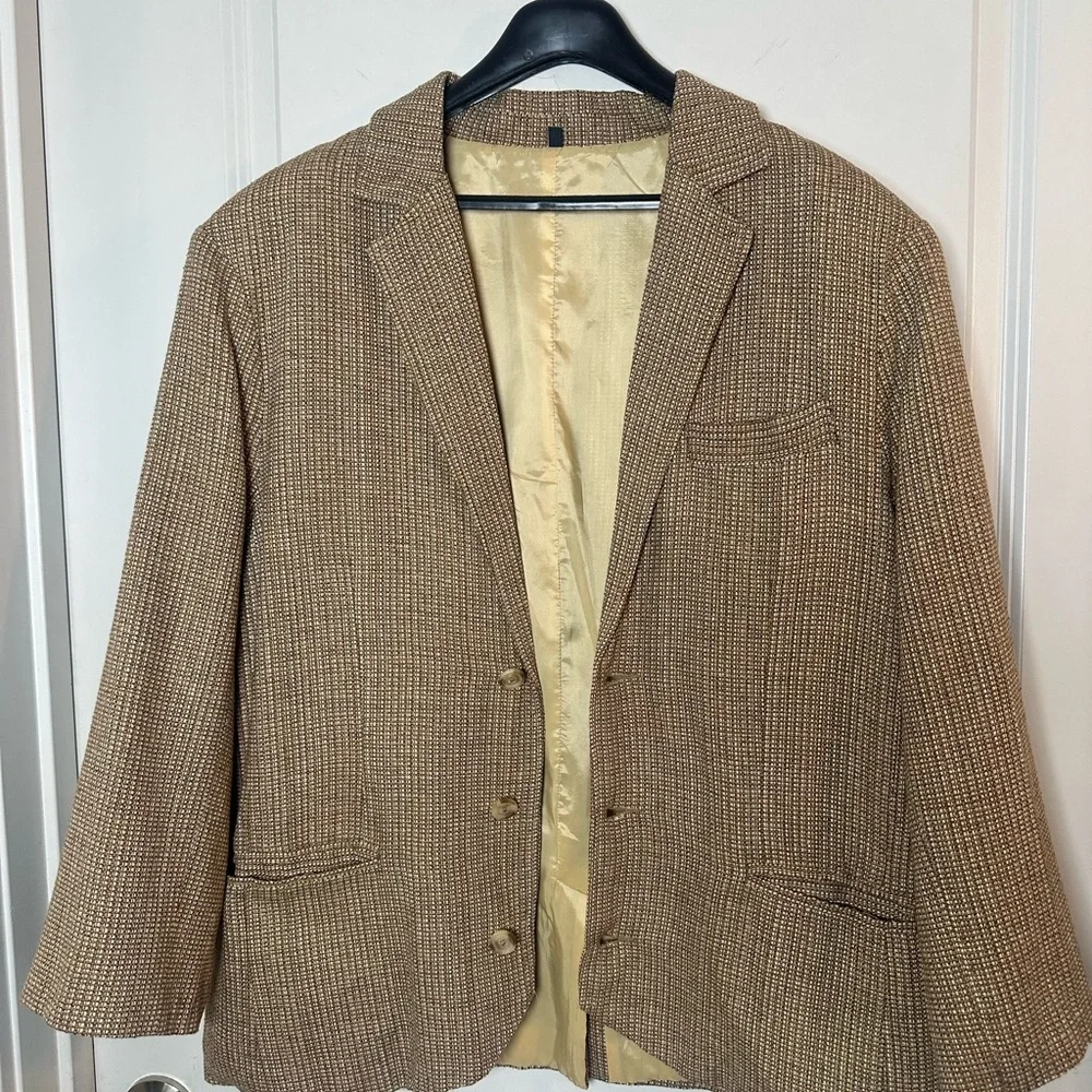 J. Peterman 100% Silk TweedTan Old Money Two Button Blazer/Sport Coat, Size 42